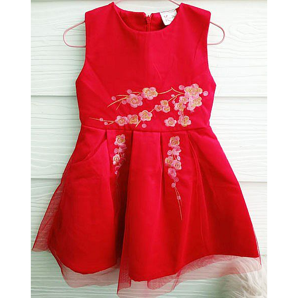 Dress Anak Perempuan / Dress Kutung Anak Red Sakura Premium Import KDR920