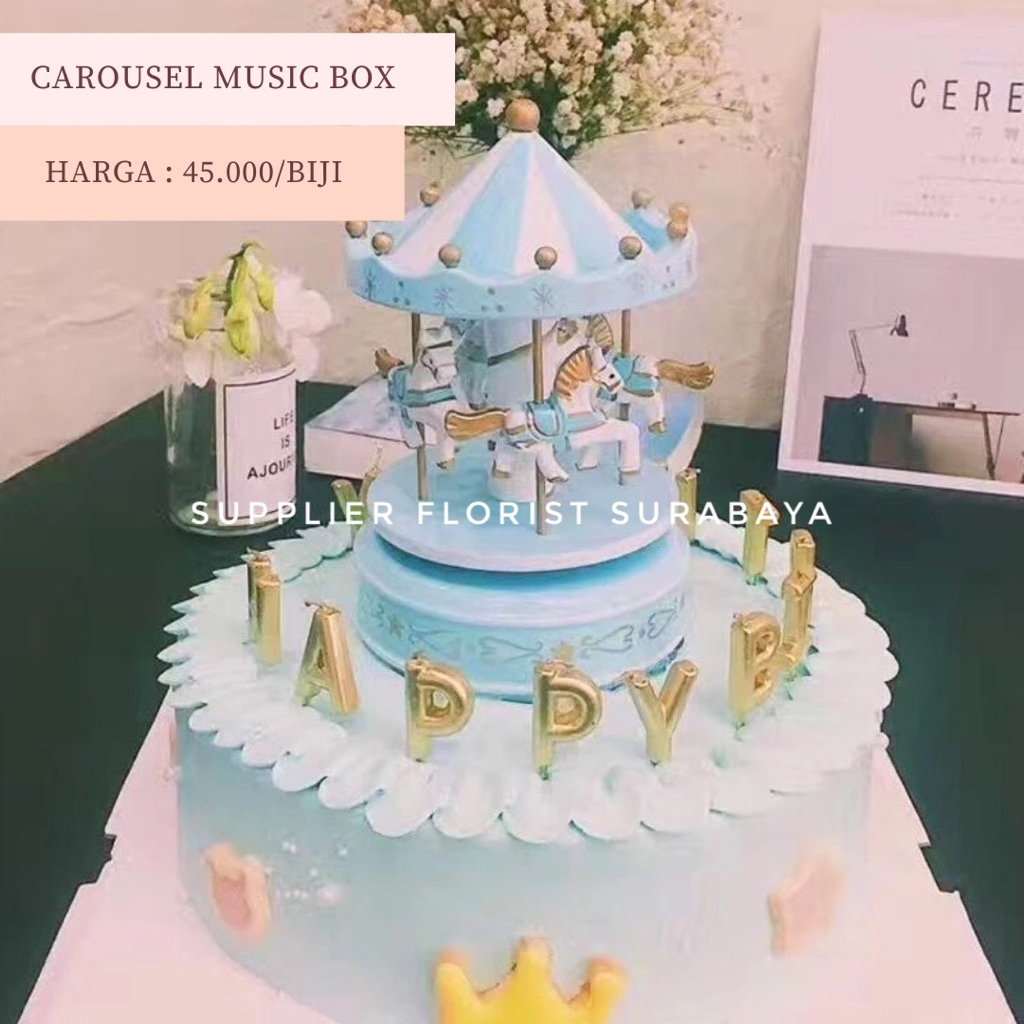 MUSIC BOX KOMEDI PUTAR CAROUSEL MERRY GO ROUND COMEDY MAINAN ANAK MINIATUR KUDA PONI PONY HIASAN KUE TART TOPPER ULANG TAHUN HADIAH ULTAH BIRTHDAY GIFT CHILDREN TOYS