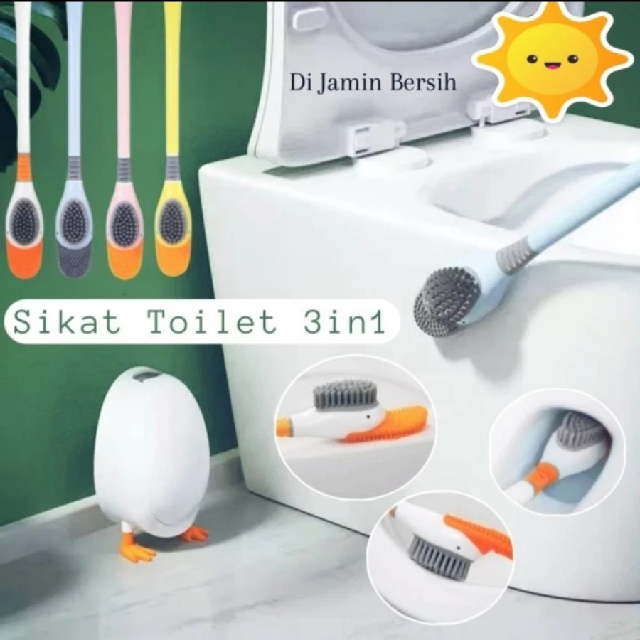 Sikat Toilet Bebek Silikon Set WC 4in1 Alat Kebersihan Kamar Mandi New