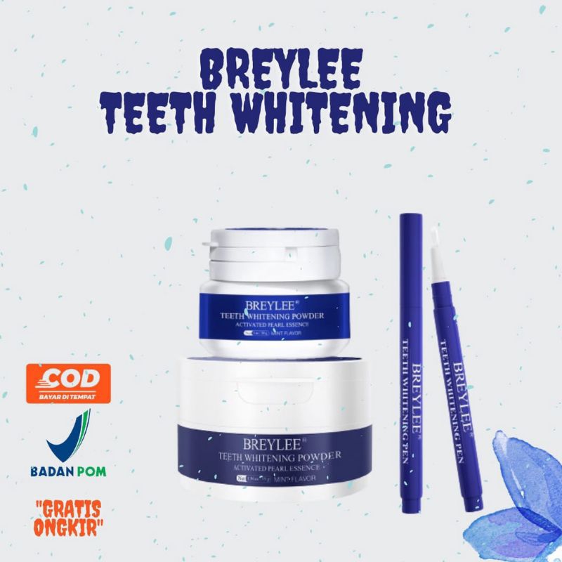 Breylee Teeth Whitening Powder &amp; Pen Pasta Pemutih Gigi Kuning, Pembersih Karang Gigi, Pembersih Gigi
