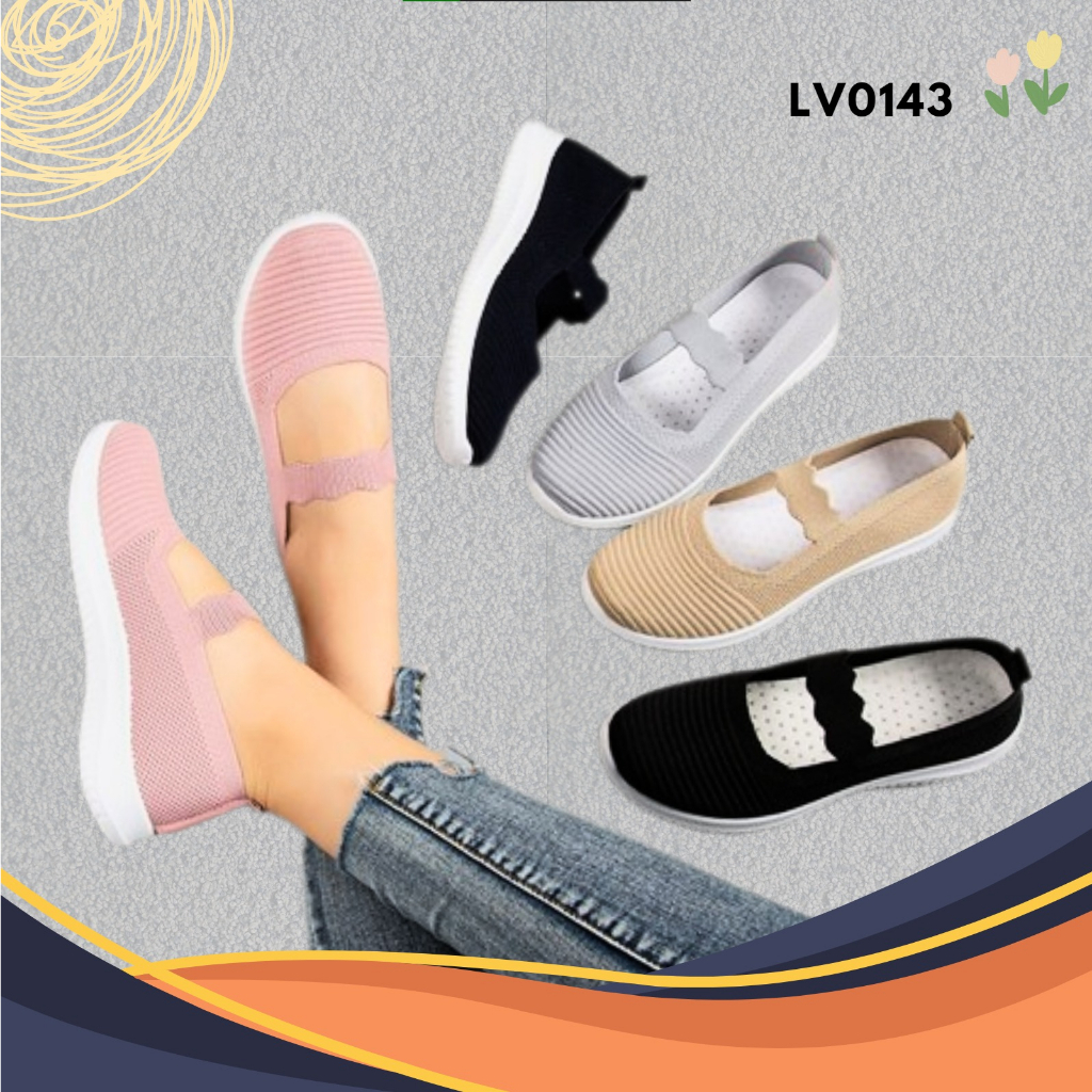 GROSIRTAS LV0143 &quot;FREE BOX&quot; Sepatu Slip On Kanvas Wanita Sepatu Fashion Rajut Wanita Import