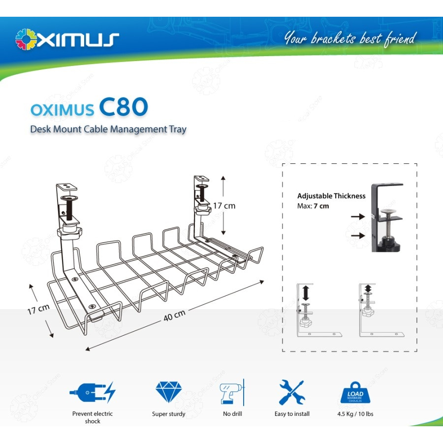 OXIMUS C80 Desk Mount Cable Management Tray