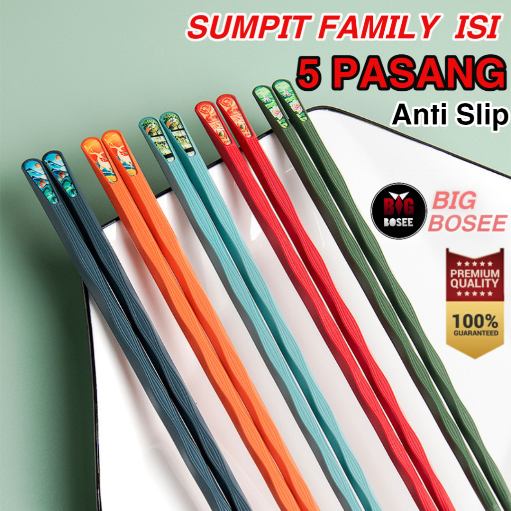 BB7 - Sumpit Premium Family Isi 5 Pasang Kartun Chopsticks Premium Anti Slip Lengket Bakteri Anti Panas