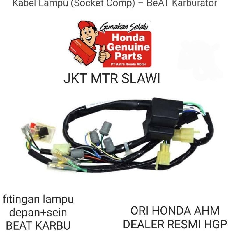 fitingan lampu, fitingan sein, kabel lampu, soket lampu beat karbu beat pertama, beat lama ori honda ahm dealer resmi hgp