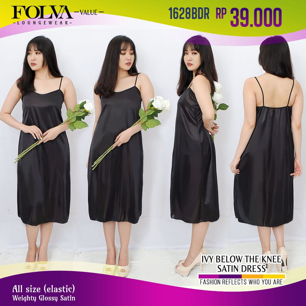 FOLVA dress tanktop wanita daster baju tidur satin bawah lutut allsize