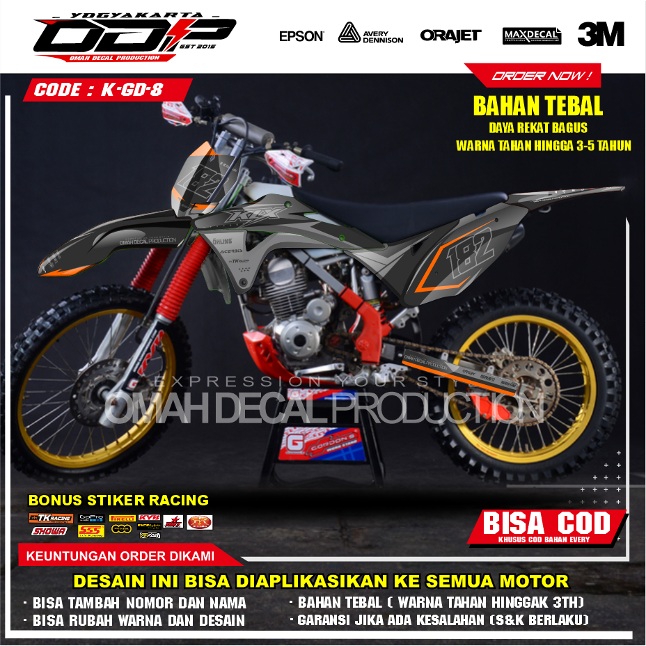 DECAL GORDON FULL BODY AKSESORIS VARIASI STICKER MOTOR KAWASAI KLX GORDONS DEKAL MOTIF SUPERMOTO STI