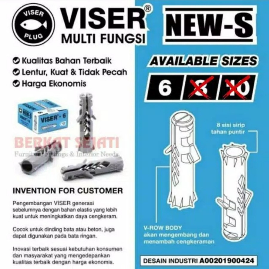 NEW-S New Viser Fiser S 6 S6 (1 Box 100 PCS) Hebel Bata Tembok Dinding Beton