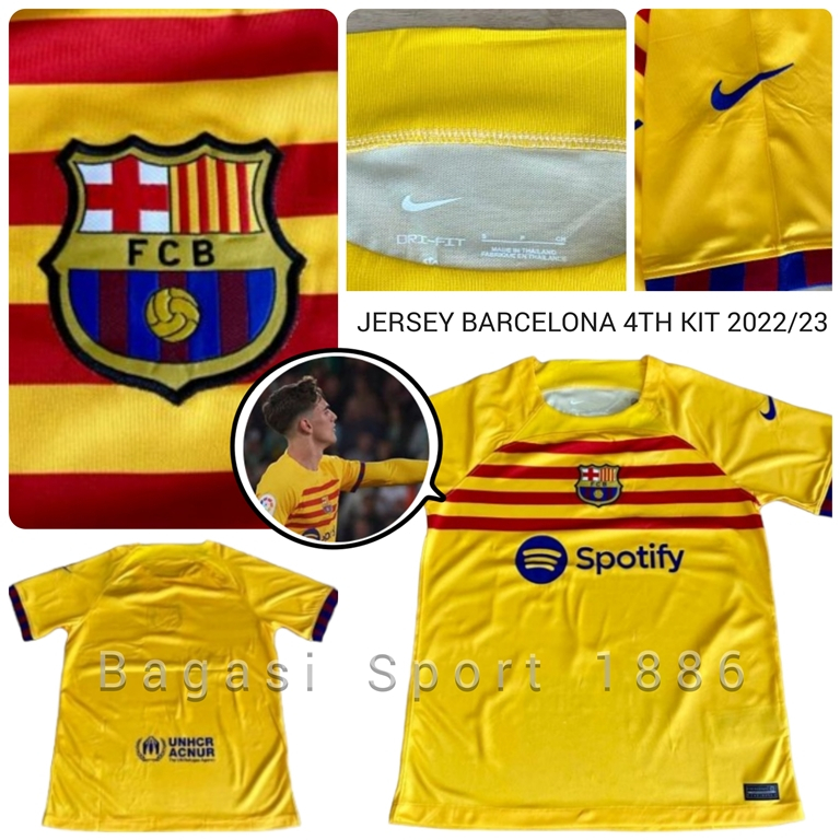 Jersey Baju Bola Barcelona 4th Kit Fourth Keempat El Clasico Kuning 2022/23 Cules Decul New Shirt Te