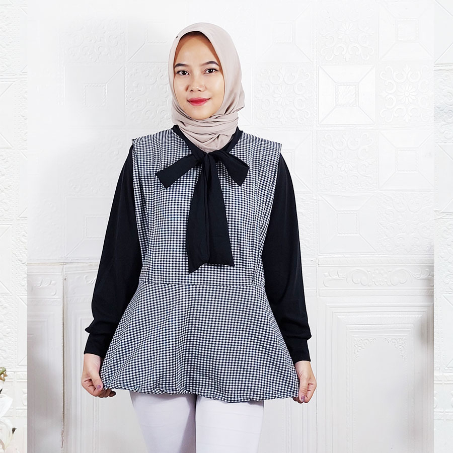 CARLINA KARREN KOTAK BLOUSE WANITA KOMBINASI TALI