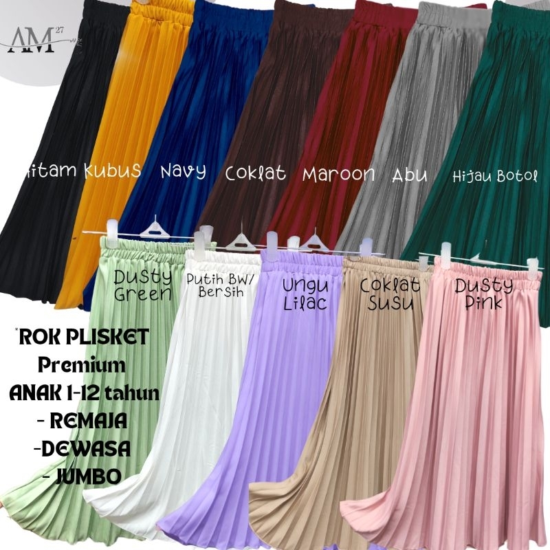 AM27 ROK PLISKET PREMIUM REMAJA DEWASA + JUMBO 110kg / ROK POLOS PAYUNG Pleated Skirt