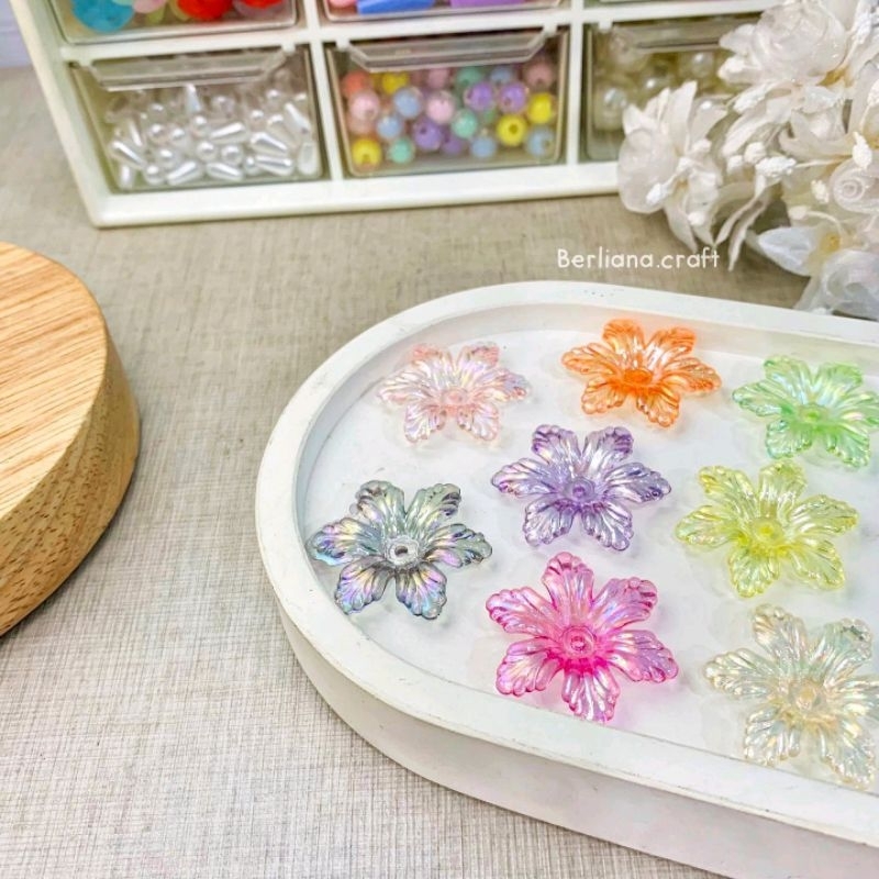 ( 15 pcs ) Mote Kelopak Bunga 28mm AB Transparan