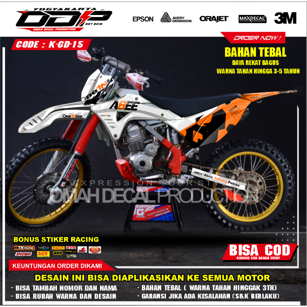 DECAL GORDON FULL BODY AKSESORIS VARIASI STICKER MOTOR KAWASAI KLX GORDONS DEKAL MOTIF SUPERMOTO STI