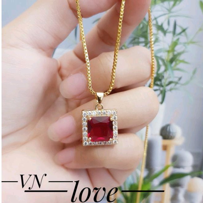 Kalung Xuping Liontin Kotak Batu Permata Zircon 1504ab