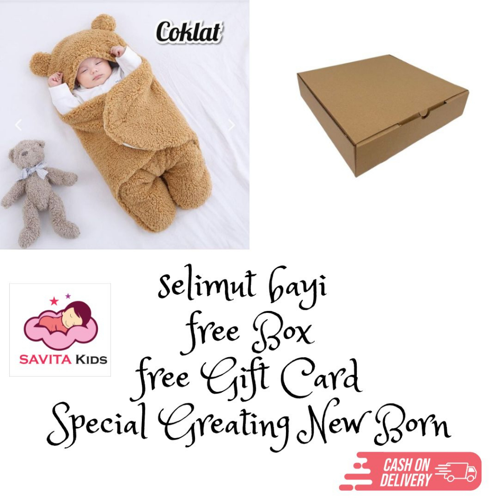 Selimut bayi/bedong bayi instan/ selimut bayi hangat dan lucu model beruang + free box + free gift c