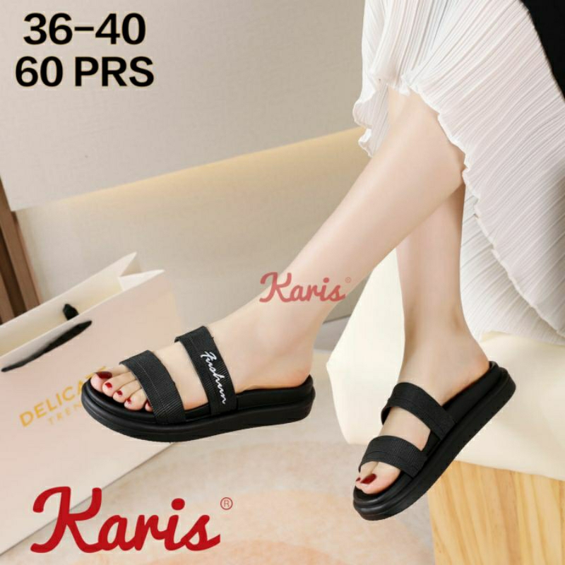 829HTM Karis Sandal Selop Motif Ban 2 Karet Wanita Empuk Elastis Impor Sendal Slop Dua Fashion 829 C
