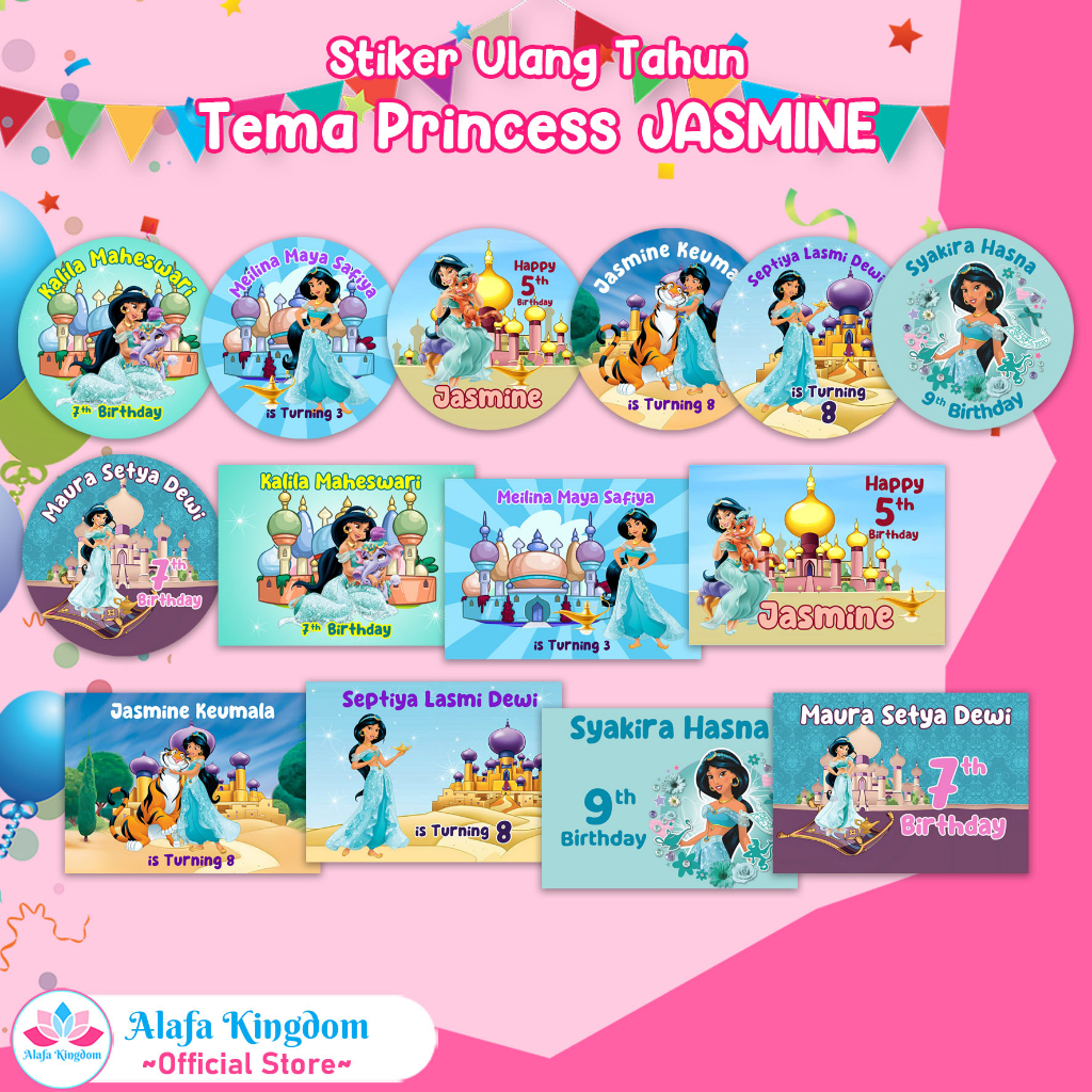 

[alafakingdom] Stiker Ulang Tahun Princess JASMINE Custom | Stiker Label Ultah Birthday Custom