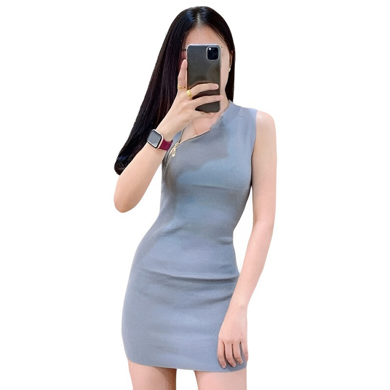 Dres Bodycon Resleting Wanita korea