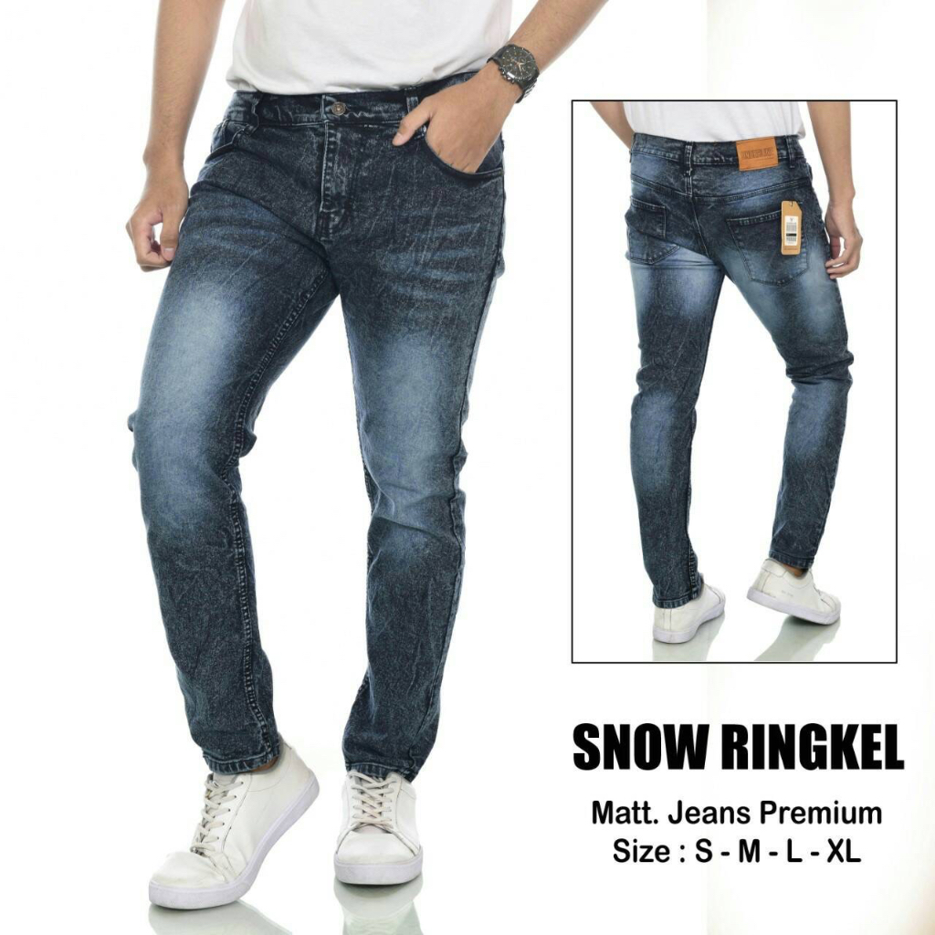 Celana Panjang Jeans Snow Ringkel Celana Panjang Jeans Pria Celana Panjang Jeans Sobek - 01