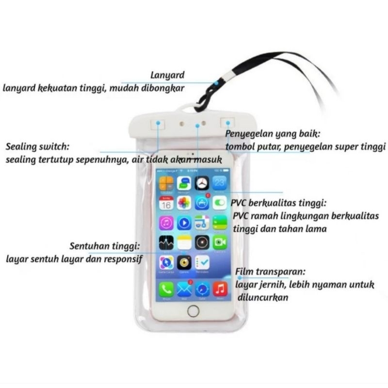 Sarung HP Anti Air Universal Waterproof Case Smartphone Android Iphone 6,7 inci