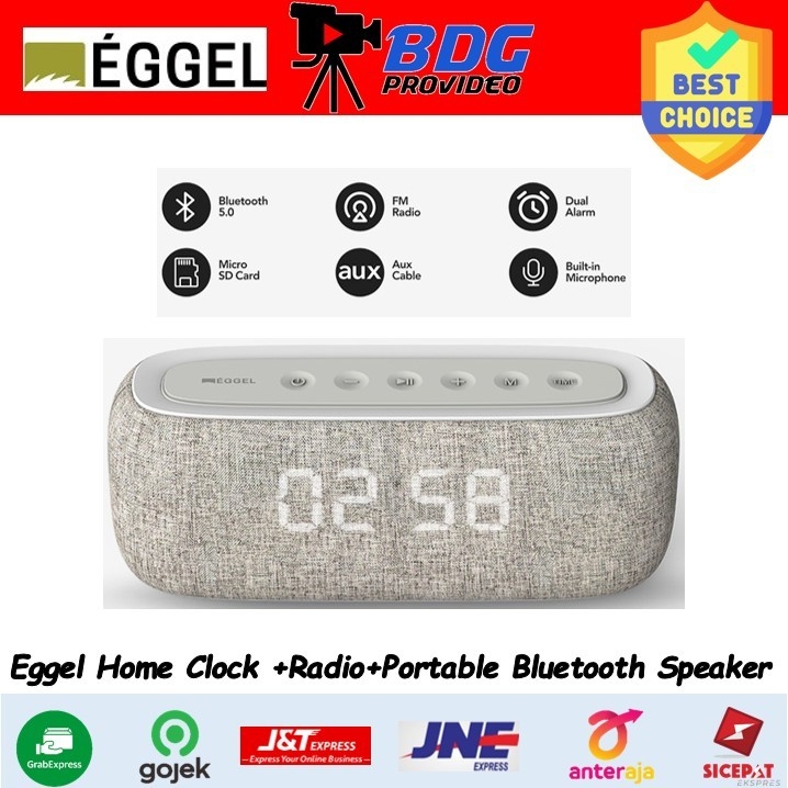 Eggel Home Clock + Radio + Portable Bluetooth Speaker