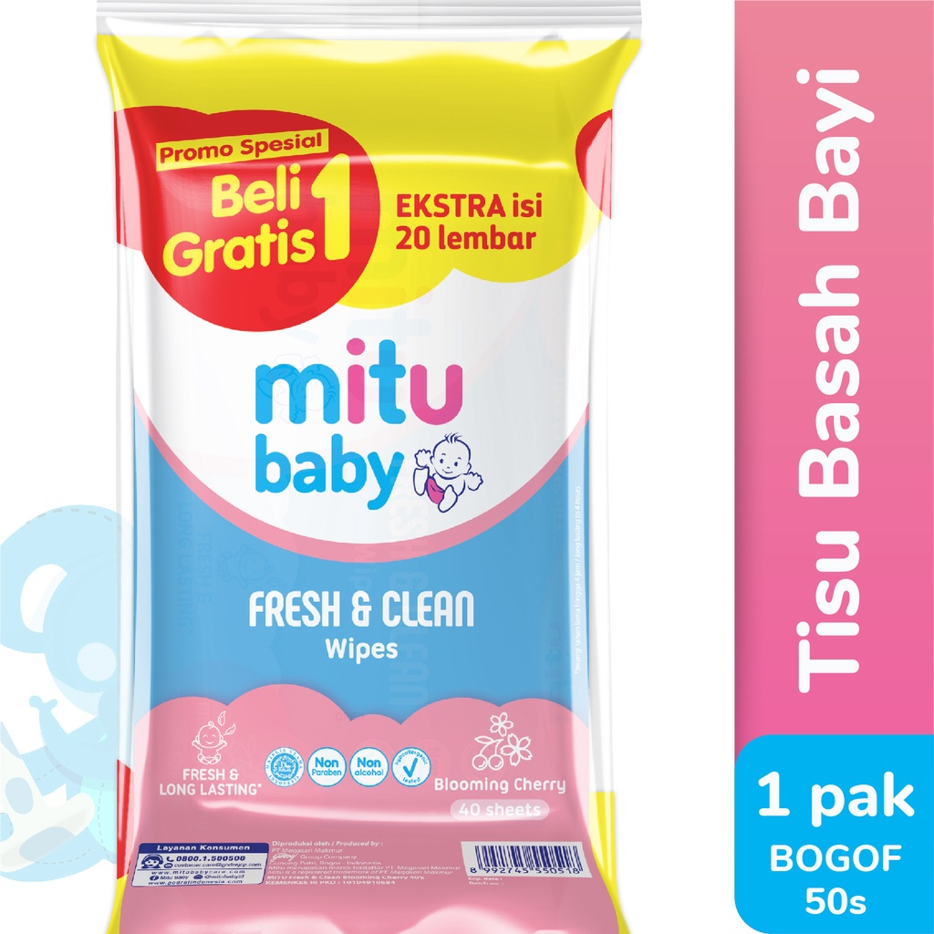 Mitu Tisu / Tissue Basah Fresh and Clean Wipes 50's Beli 1 Gratis 1