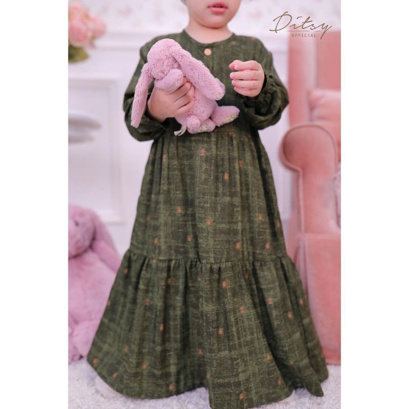 PRELOVED Little Ditsy Rosen Darkgreen size 1 Nightgown gamis anak