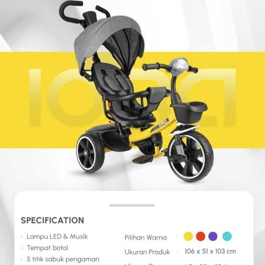 Sepeda Anak Roda Tiga Iora T-16 Sepeda Stroller Roda Tiga Iora T16