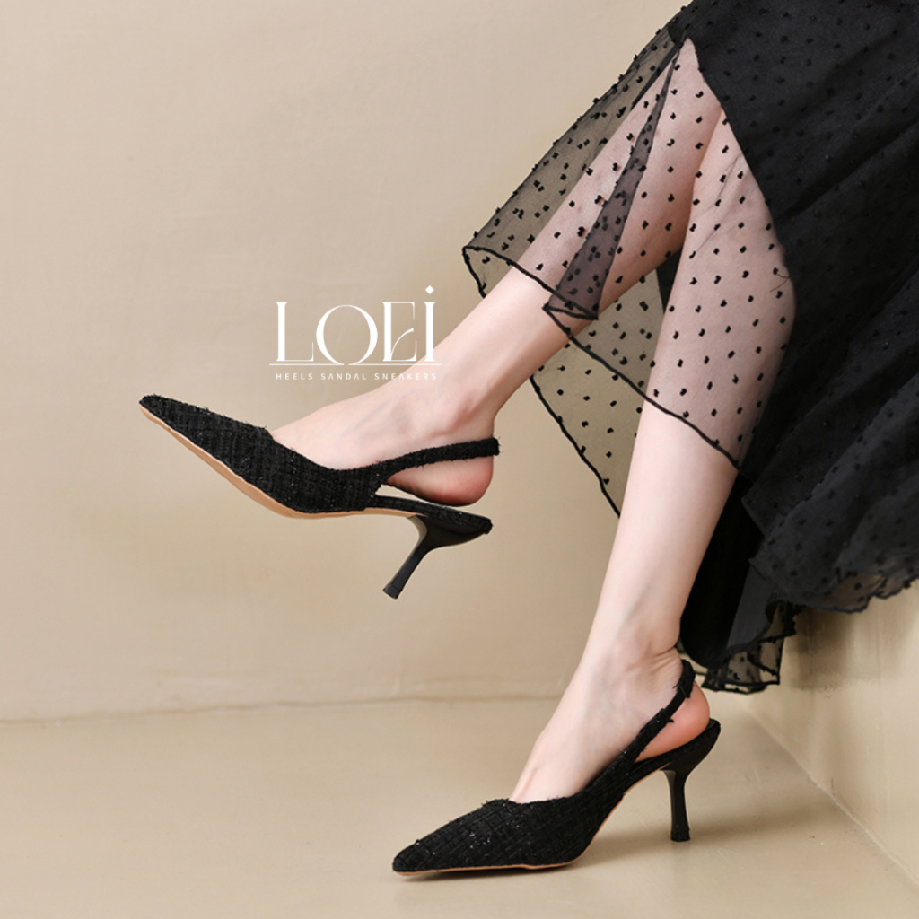 Tweed High Heels Wanita Import Sepatu Hak Tinggi Pesta 8283