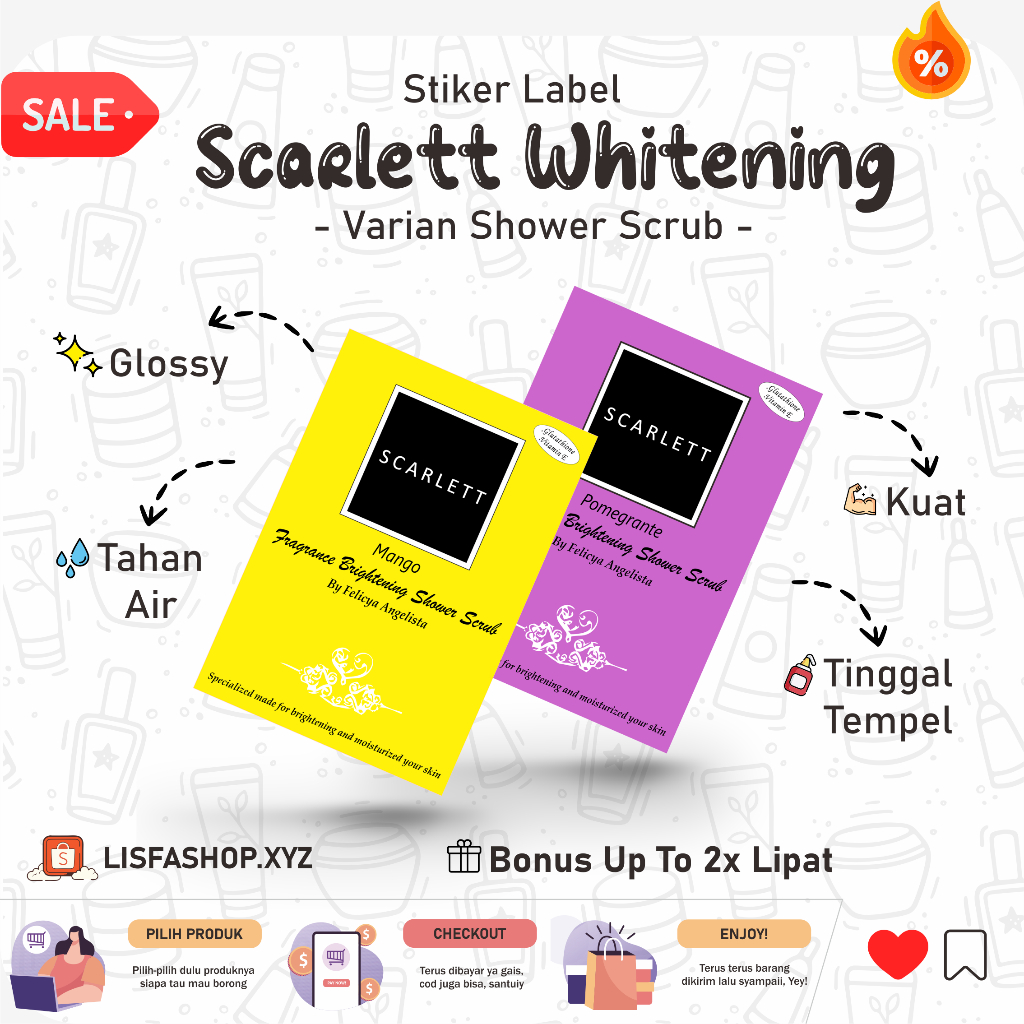 

[FAST] Stiker Scarlett Whitening Shower Scrub | Stiker Label Produk