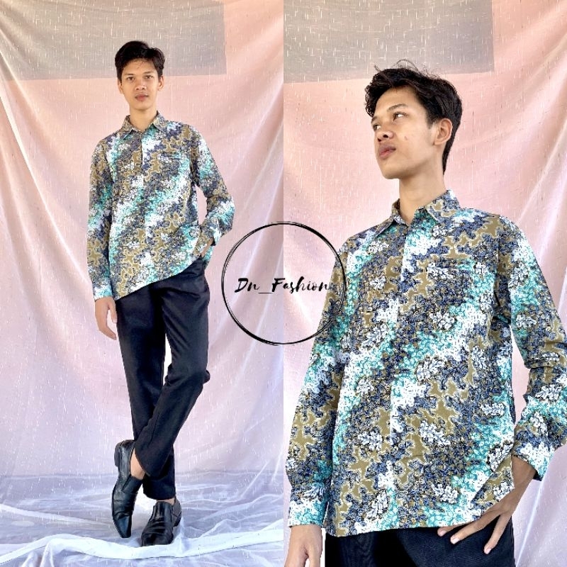 COD//KEMEJA LENGAN PANJANG//KEMEJA BATIK//KEMEJA BATIK BIRU DAN HIJAU //TERLARIS