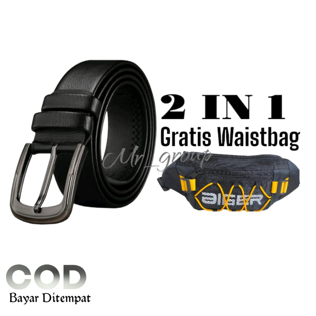 PAKET HEMAT 2 IN 1 /Sabuk Kulit/Gesper GRATIS WAISTBAG