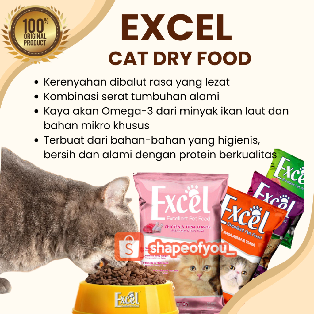 Excel Makanan Kucing Kering 500gr Kitten Adult Cat Dry Food Freshpack