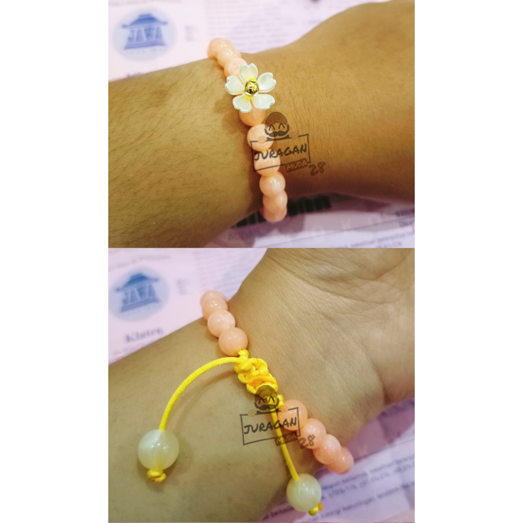 Gelang Tali Full Marmer dengan Bunga 1 Liontin Emas Asli karat 10k