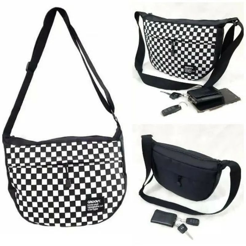 tas selempang kanvas catur