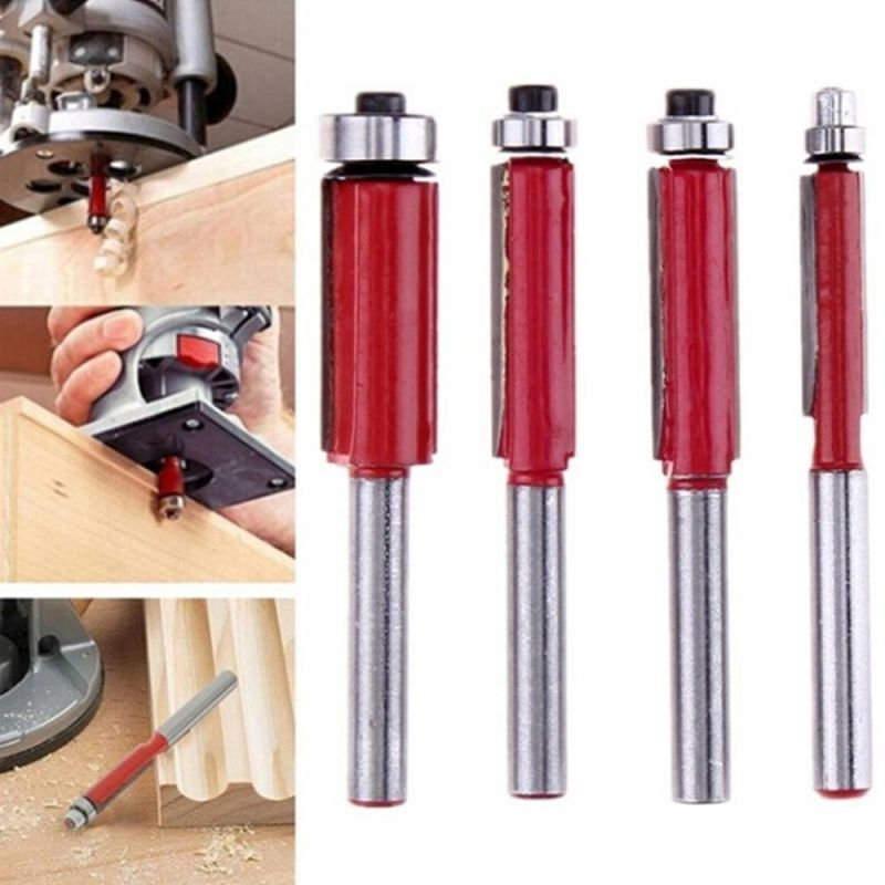 4pcs Mata Profil Router 1/4 Flush Trim Router Bits Mata Profil Lurus Flush Trimmer Bits Untuk Pemangkasan Kayu