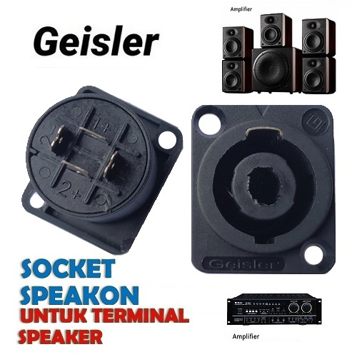 Socket Spikon Kecil GESILER Female Soket Box 4 Pin Speacon Terminal Speakon Kotak Segi Empat