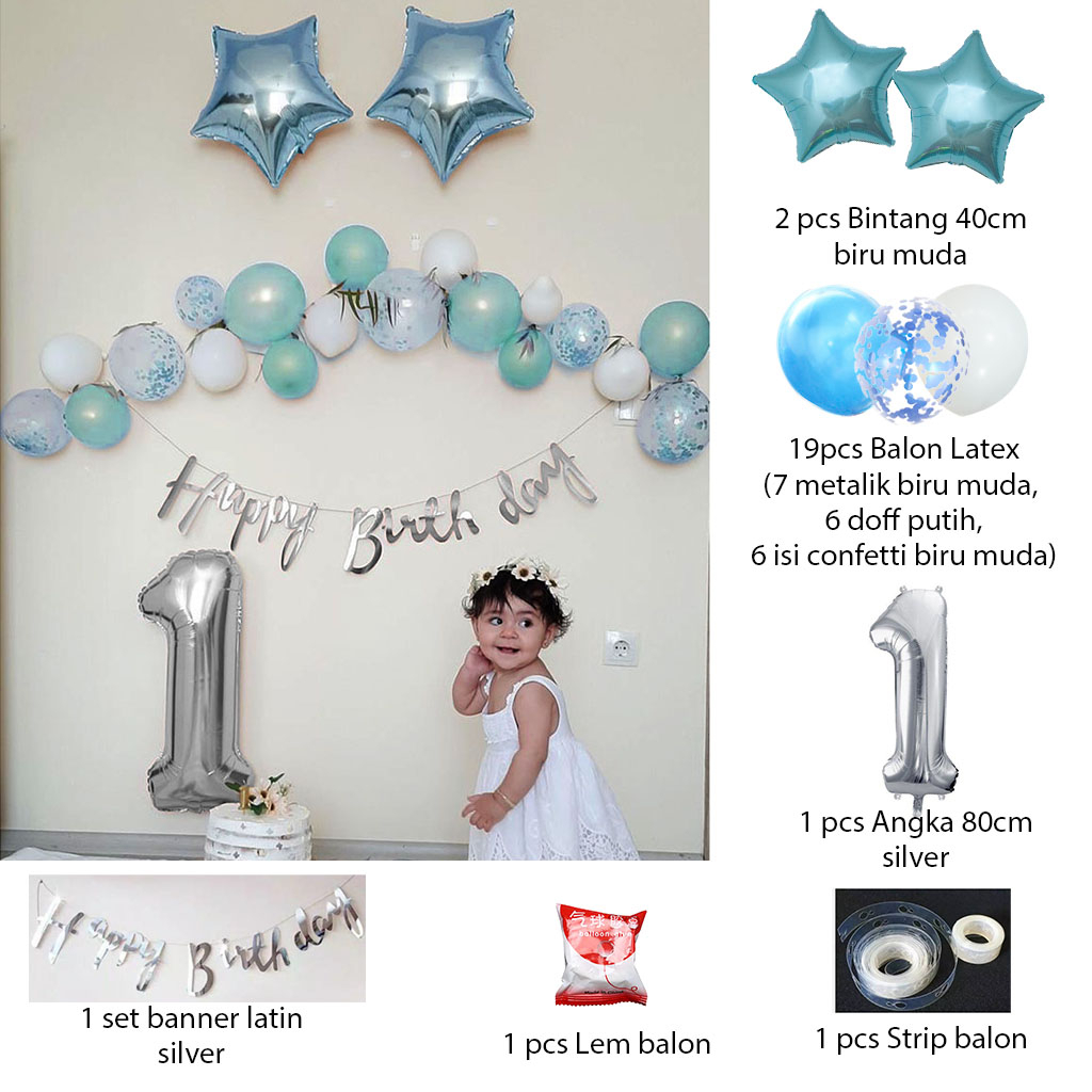 [PAKET] Dekorasi Ulang Tahun Anak CHAIN SIMPLE STAR LATIN Hiasan Birthday Backdrop