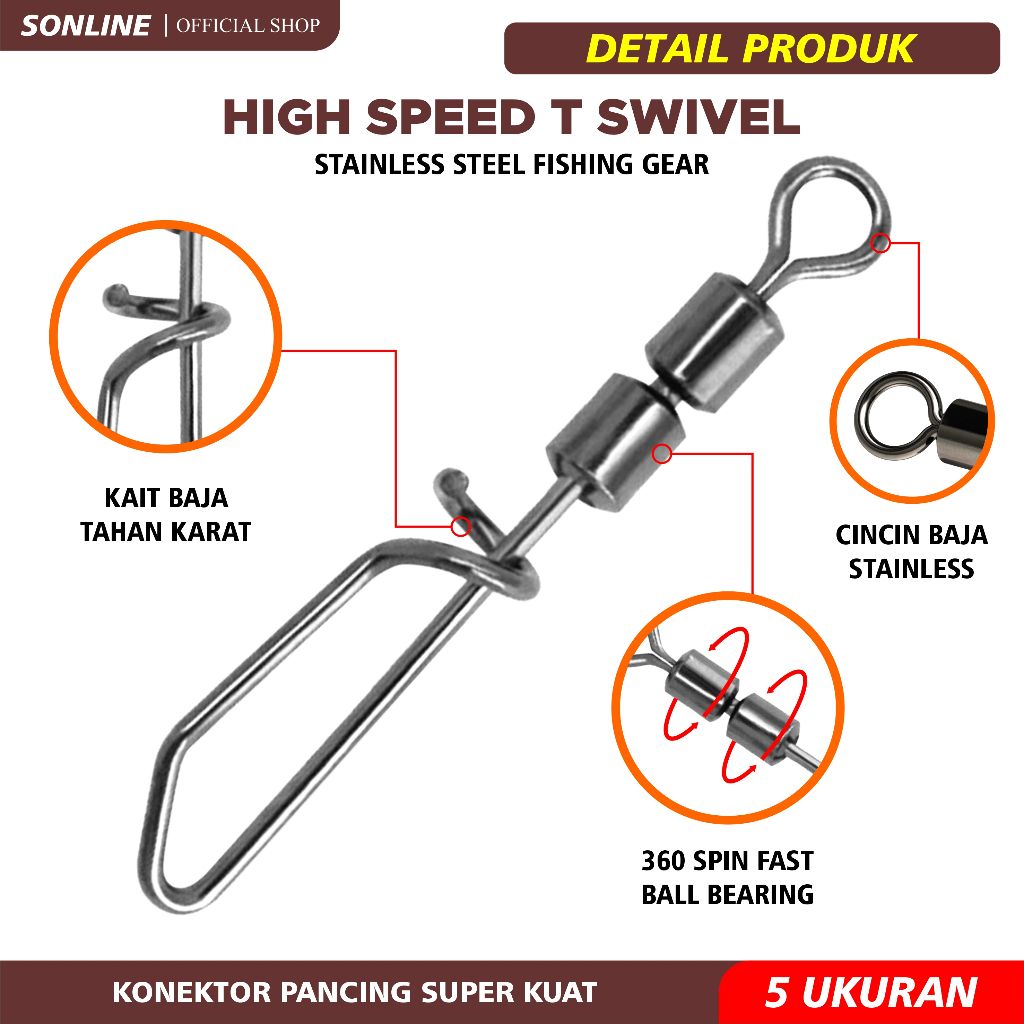 SONLINE Kili Kili Double Rolling Swivel Konektor Pancing Casting Minnow  Stainless Steel Besi Anti Karat