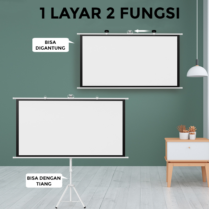 Layar Projector | Screen Tripod Projector 72 Inch 16:9 dan 4:3 | Layar dengan Standing Tripod