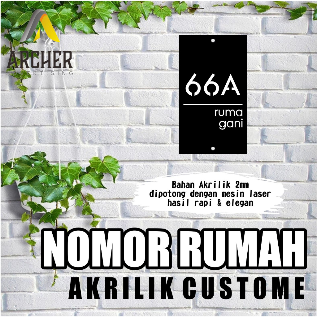 PAPAN NOMOR RUMAH AKRILIK HITAM / PUTIH UKURAN 25 X 14,5 CM