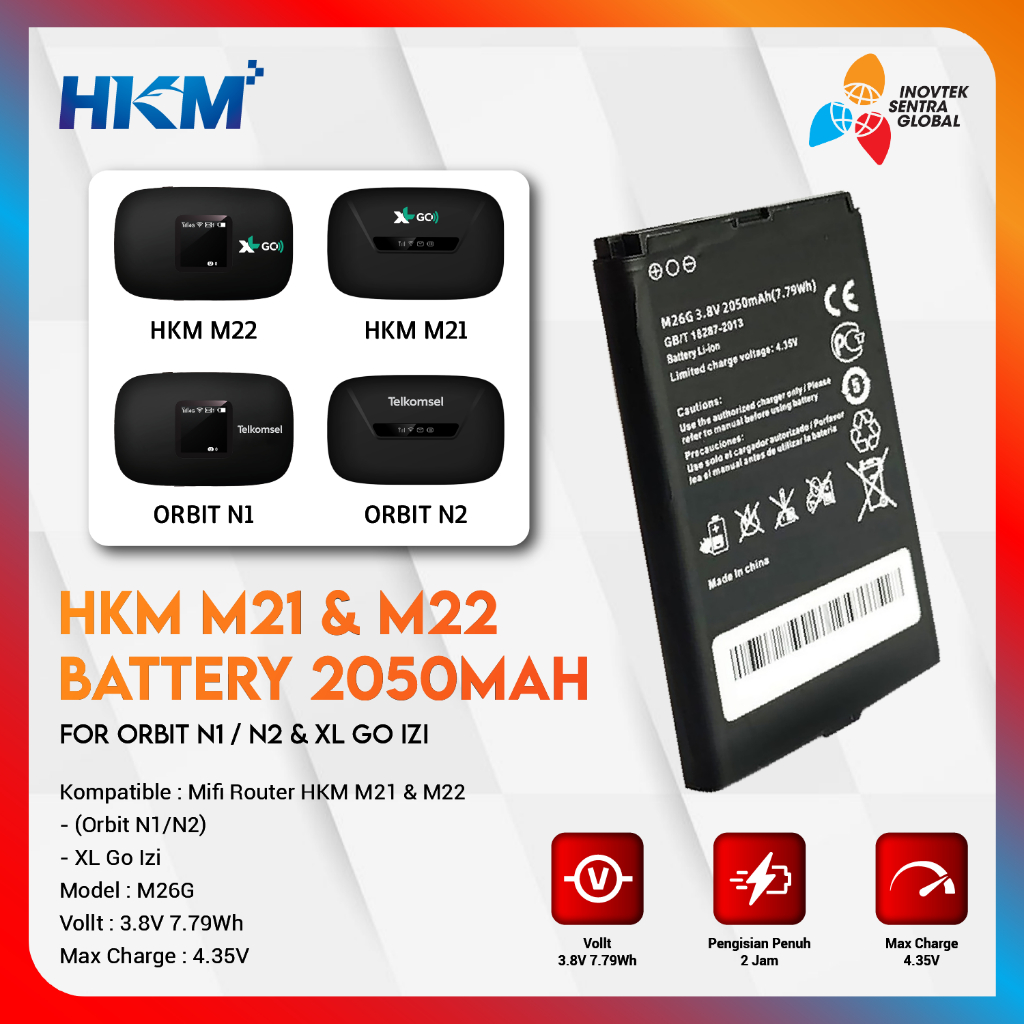 Battery 3000mAh Modem Mifi HKM M21 / M22 - XL Telkomsel Orbit Mifi N1 / N2