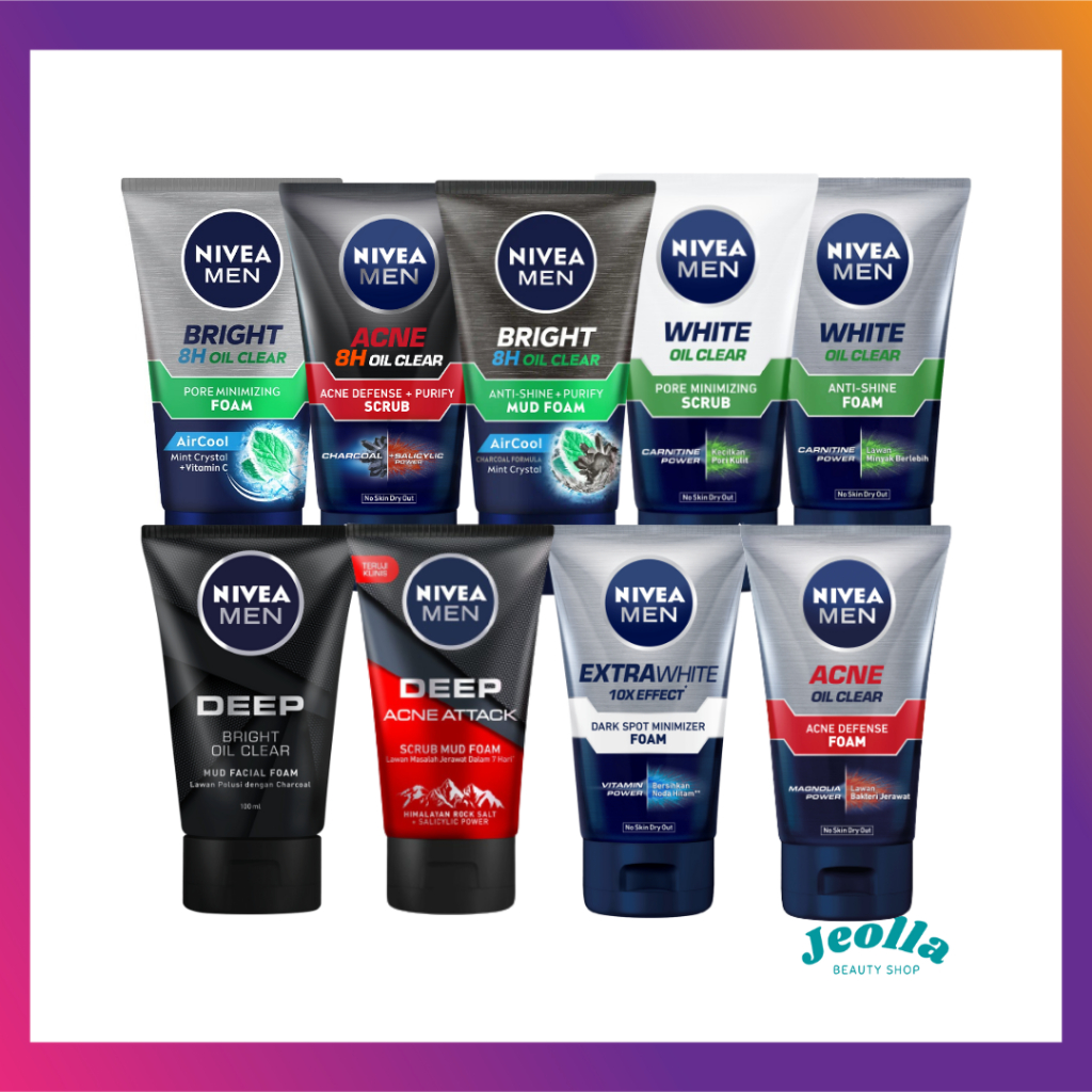 NIVEA Men Facial Foam 100ml (Deep Acne Attack Scrub Mud, White Oil Clear, Deep Bright Oil Clear, Acne 8H Oil Clear Acne Defense, White 8H Oil Clear Anti-Shine, Extra White Dark Spot Minimizer, White Oil Clear Anti-Shine, Acne Oil Clear Acne Defense)