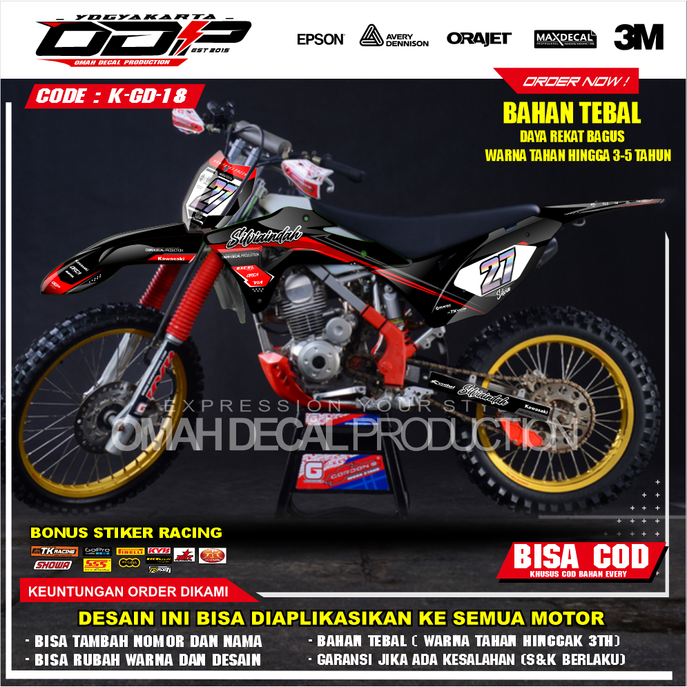 DECAL GORDON FULL BODY AKSESORIS VARIASI STICKER MOTOR KAWASAI KLX GORDONS DEKAL MOTIF SUPERMOTO STI