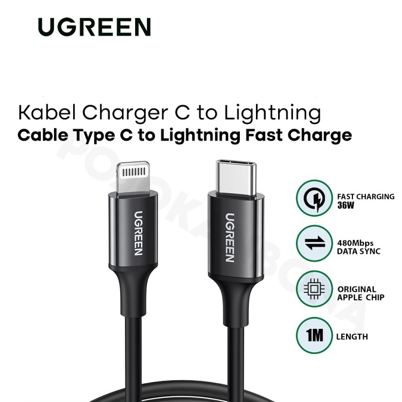 UGREEN Kabel Charger MFI Untuk Iphone 12 13 Pro Max USB C To Lightning Cable Data PD Fast Charging 20W US304