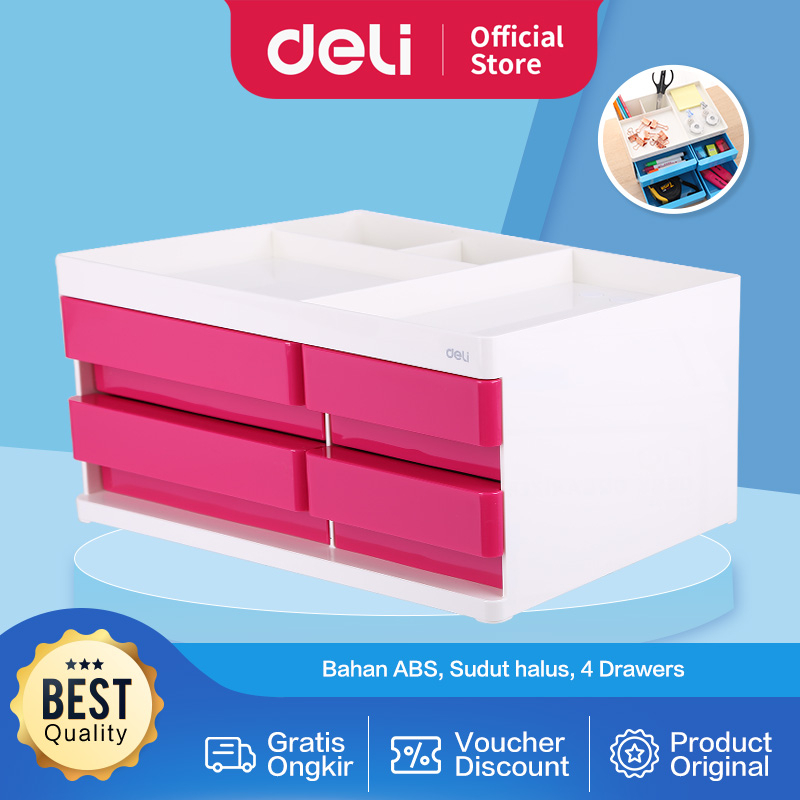 Deli Desk Organizer Plastik, 2 Tingkat 4 Laci, 131x189x264mm EZ25030 EZ25040