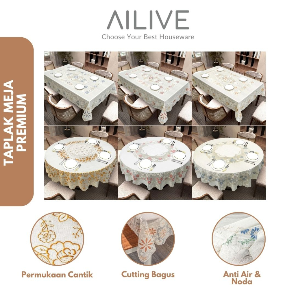 Taplak Meja Makan Bulat 180CM &amp; Taplak Persegi 170CM Anti Air Ukuran Besar Alas PVC Taplak Meja Ruang Tamu Jumbo