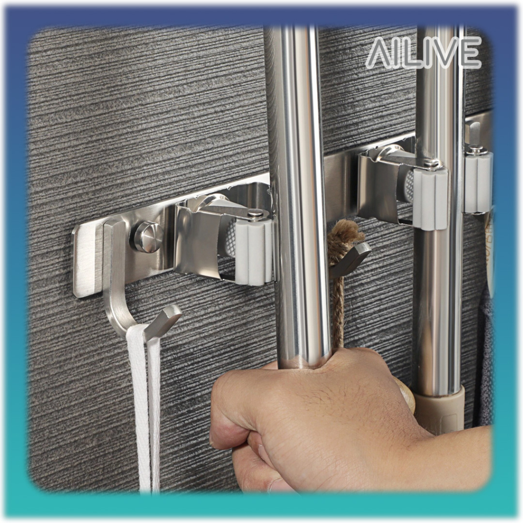AILIVE Gantungan Pel Kait 4 Clip 3  Stainless Steel / Gantungan Pel Sapu Bor Kuat Tahan Lama