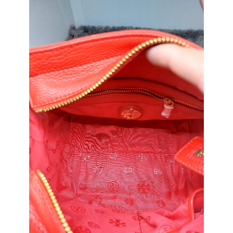 Tory Burch Thea Convertible Red Pebbled Leather Tote