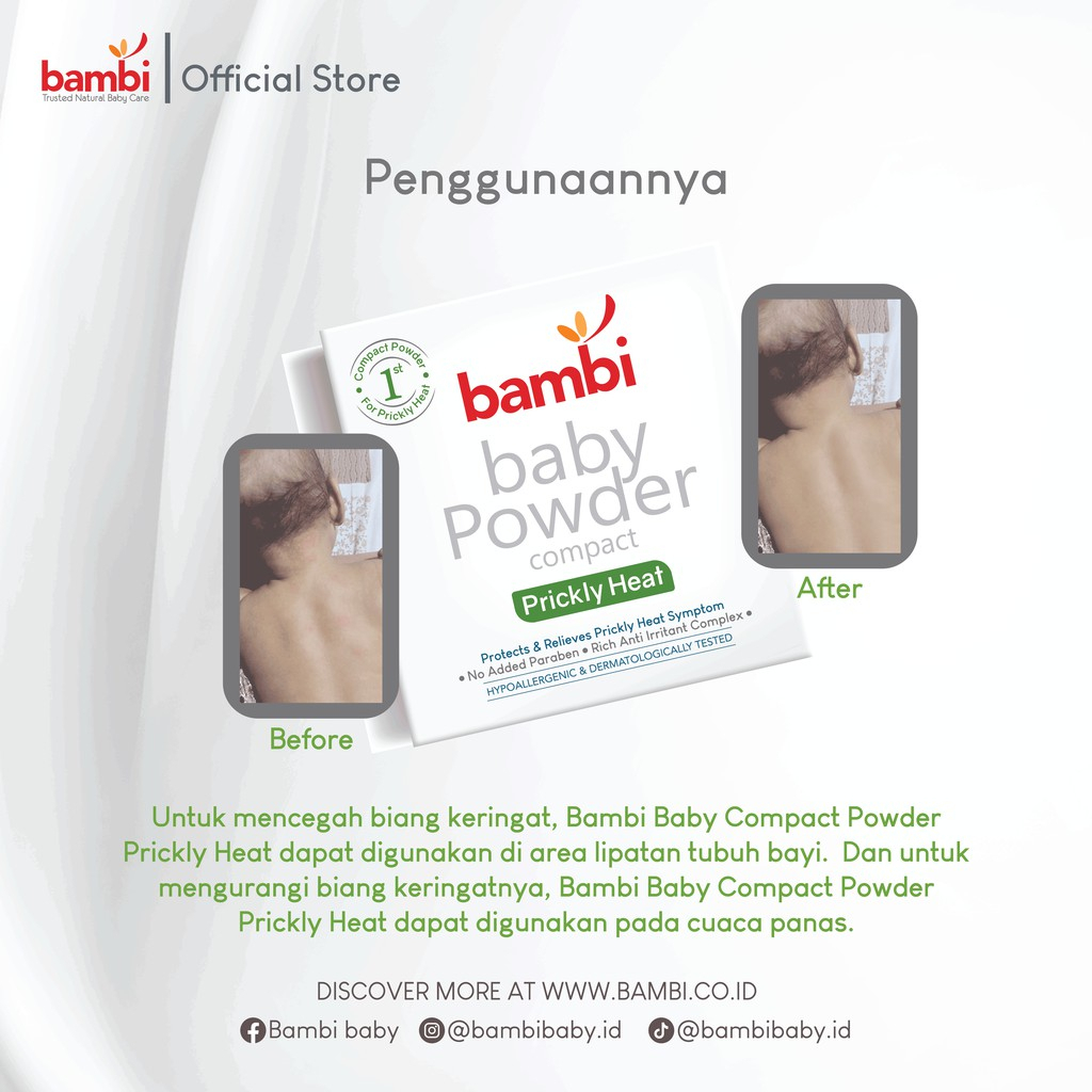 Bambi - Baby Compact Powder - Bedak Padat Bayi Bambi - Prickly Heat / Biang Keringat - DermaCare Kulit Sensitif - Normal Skin