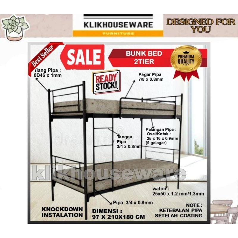 Ranjang Susun Besi Ranjang Tingkat Besi Hitam Bunk Bed